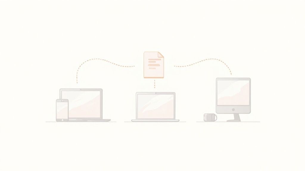 An illustration showing the AirDrop interface with devices ready to share files.
