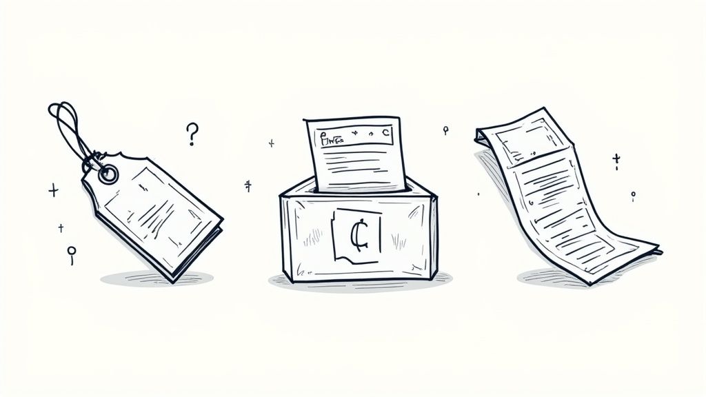 A digital illustration showing three distinct icons: a key for utility, a ballot box for governance, and a stock certificate for security, representing the different functions of crypto tokens.