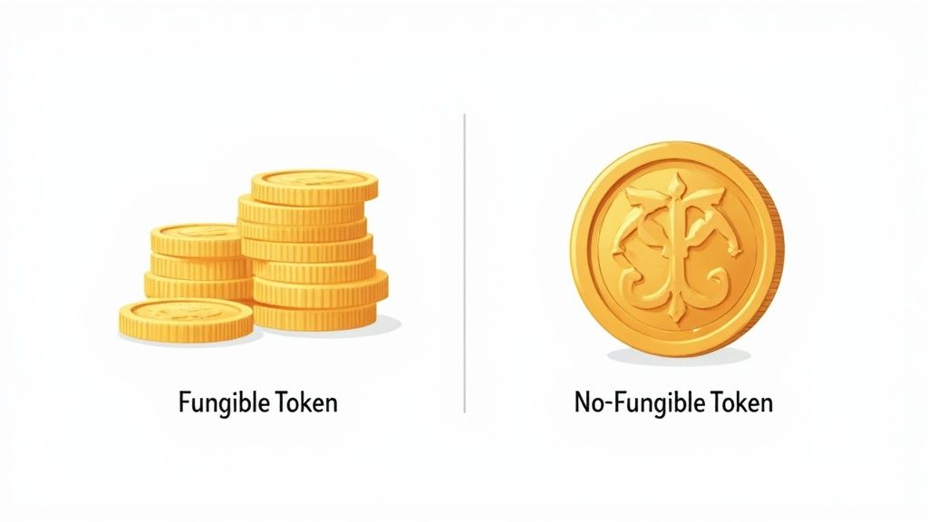 A visual representation of different types of crypto tokens, like puzzle pieces fitting together