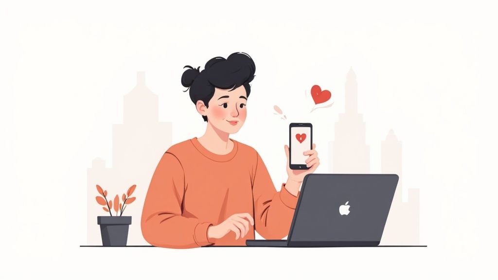 A person using a laptop with code and design elements on the screen, representing the beta testing process.