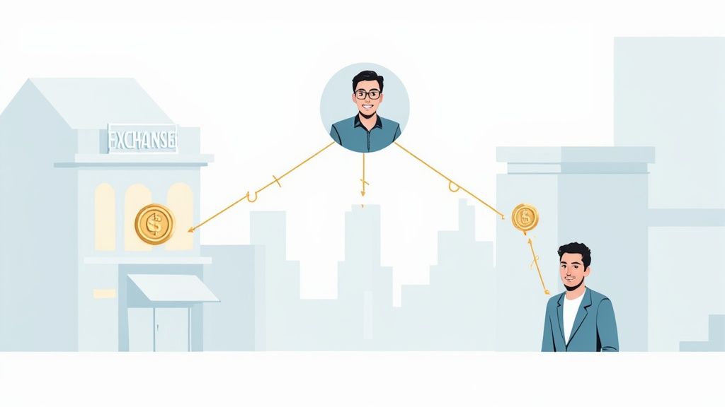 An abstract image representing the intersection of digital marketing and cryptocurrency networks, conveying growth and connection.