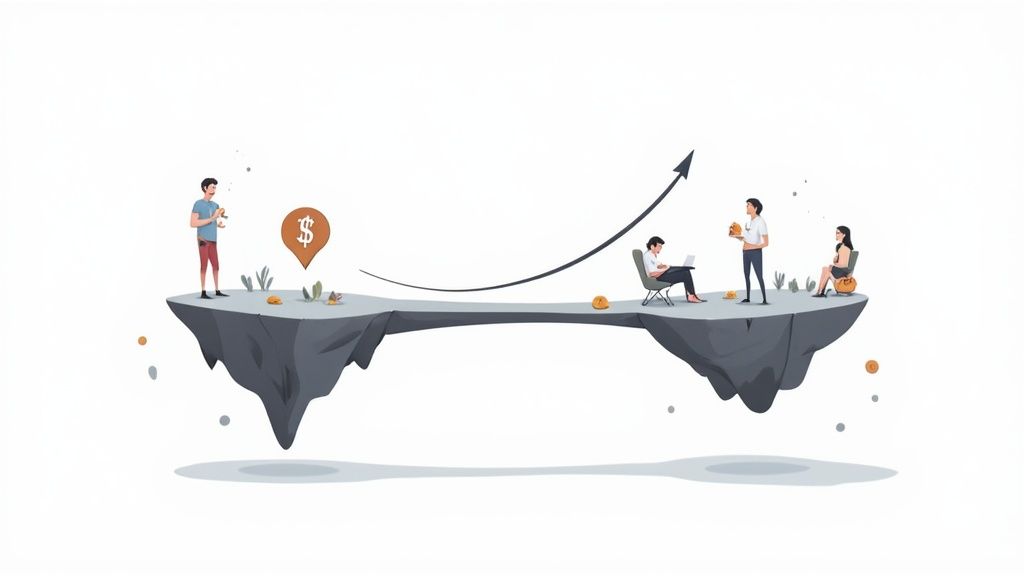 Abstract image of interconnected digital nodes and pathways, symbolizing a bridge between blockchain networks.