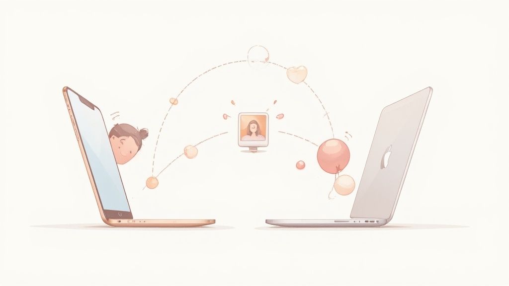 A person using AirDrop to share files between an iPhone and a MacBook, showcasing the ease of transfer.