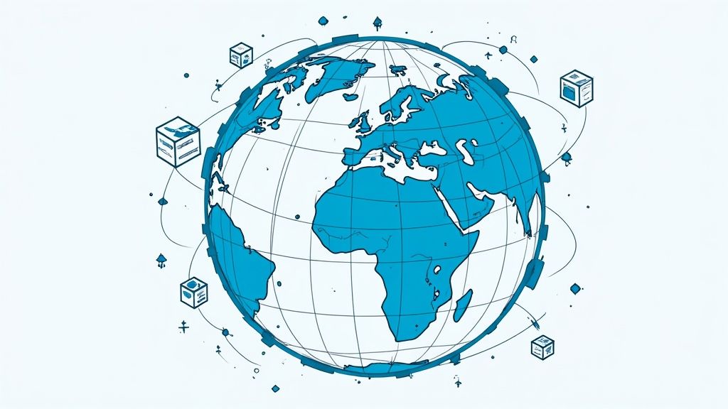 A digital landscape showing various crypto token applications like DeFi, gaming, and supply chain.