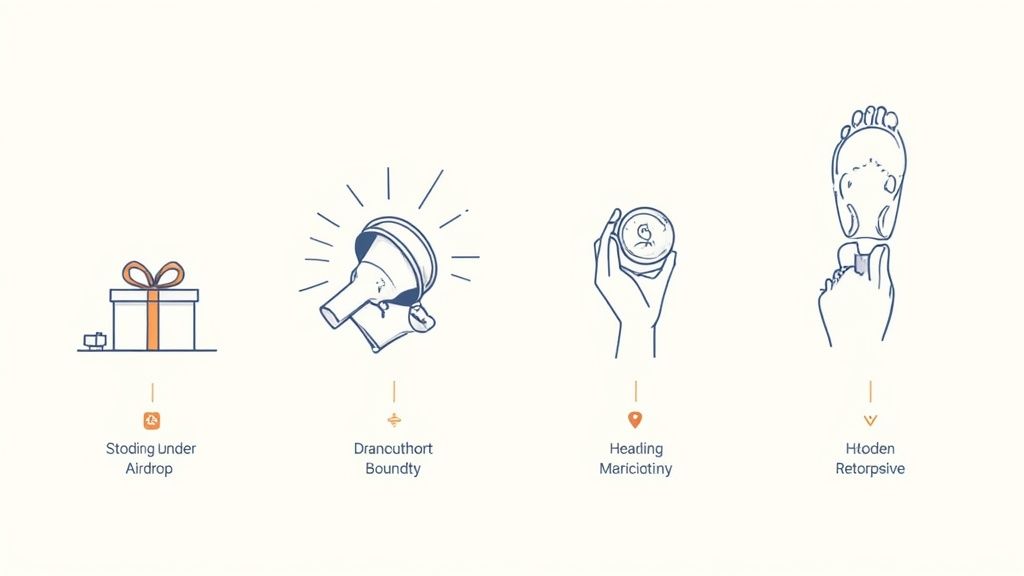 People interacting with different types of crypto airdrop campaigns