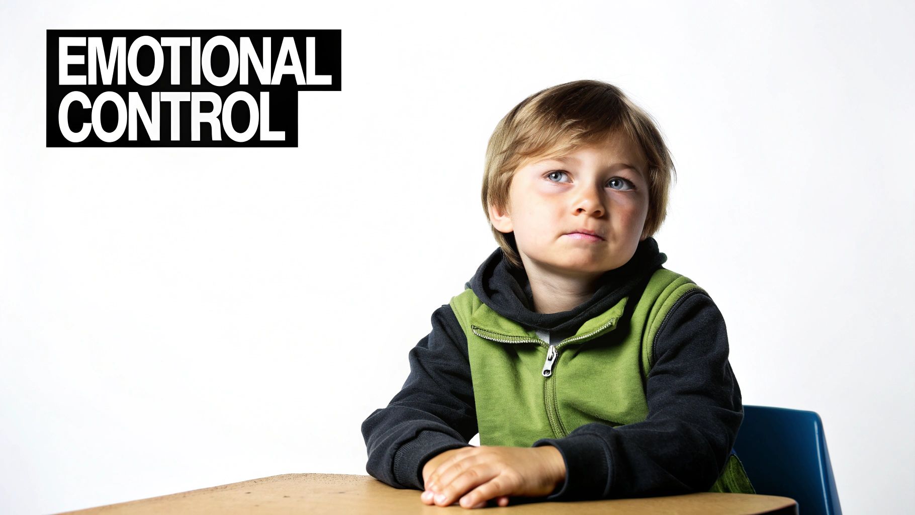 A child looking sad and withdrawn while a parent figure stands sternly in the background