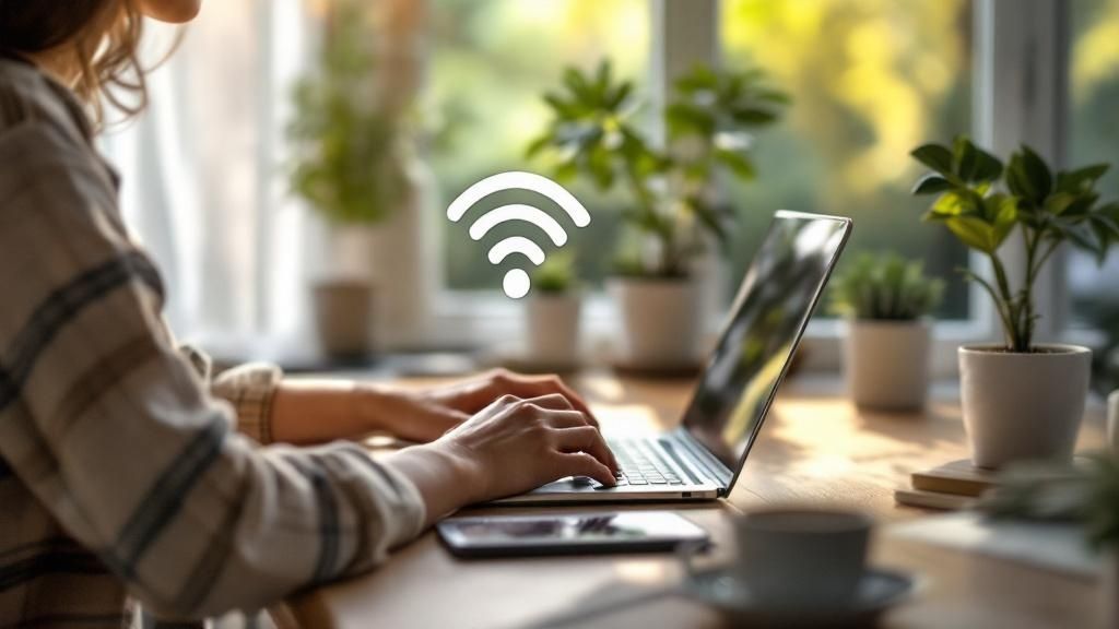 A person working comfortably from their home office, illustrating the benefits of remote work.