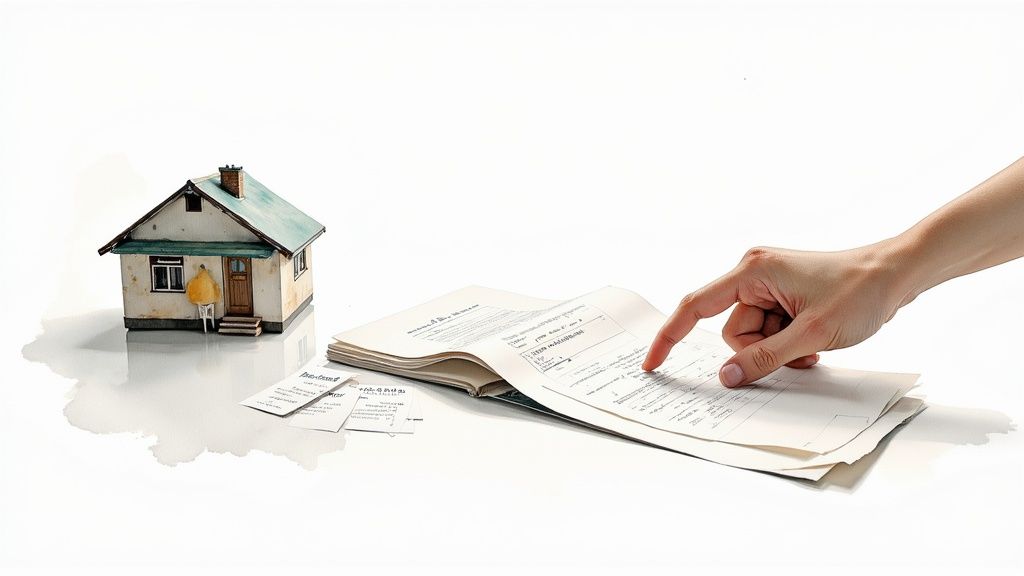 A person reviewing documents with a calculator, representing rental property expense management.
