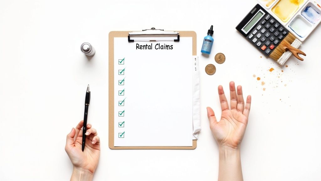 A checklist on a clipboard, symbolising the claimable expenses for a rental property.