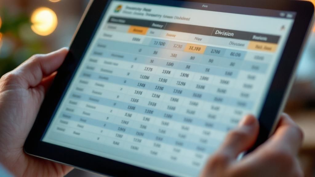 Stock reports on a tablet computer to complete an Inventory Turnover Ratio Calculation