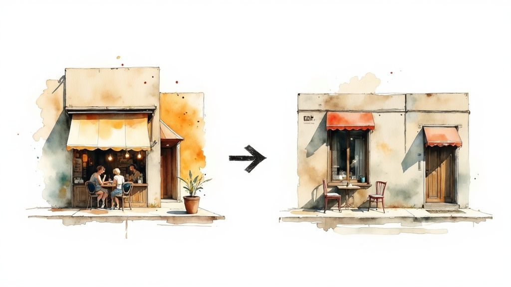 A person at a desk using a calculator and reviewing financial charts on a laptop and paper documents, making strategic decisions.