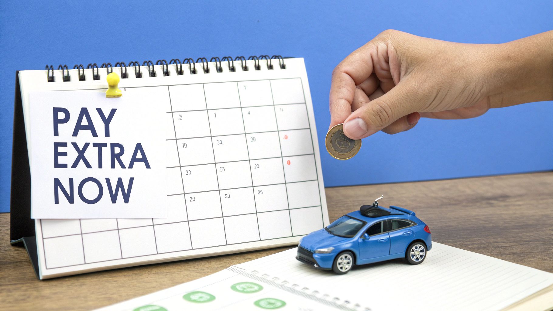 A person making an extra car payment on their phone, looking happy and in control of their finances.