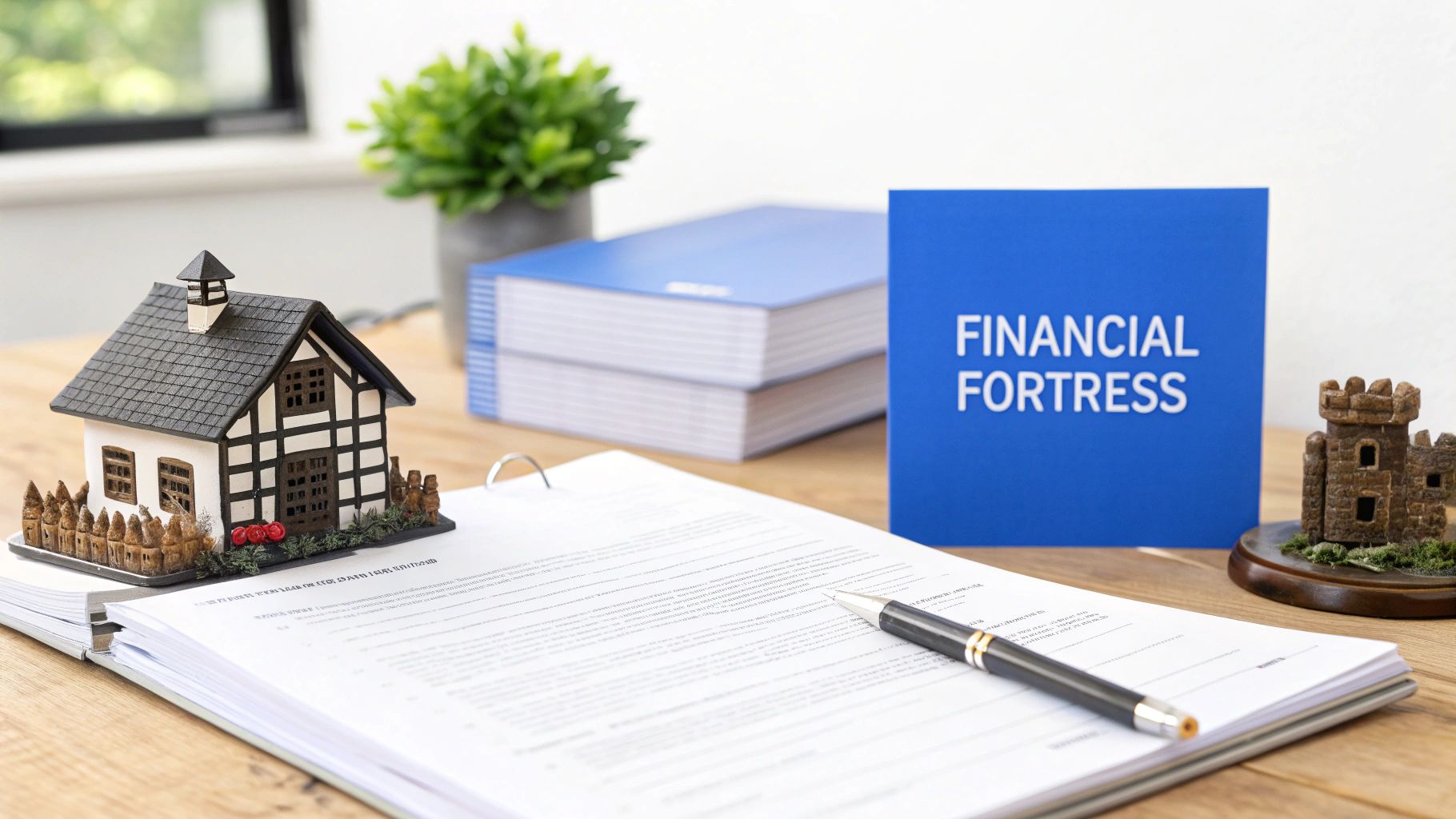 A symbolic image showing a shield protecting a stack of gold coins and financial documents, representing asset protection planning.