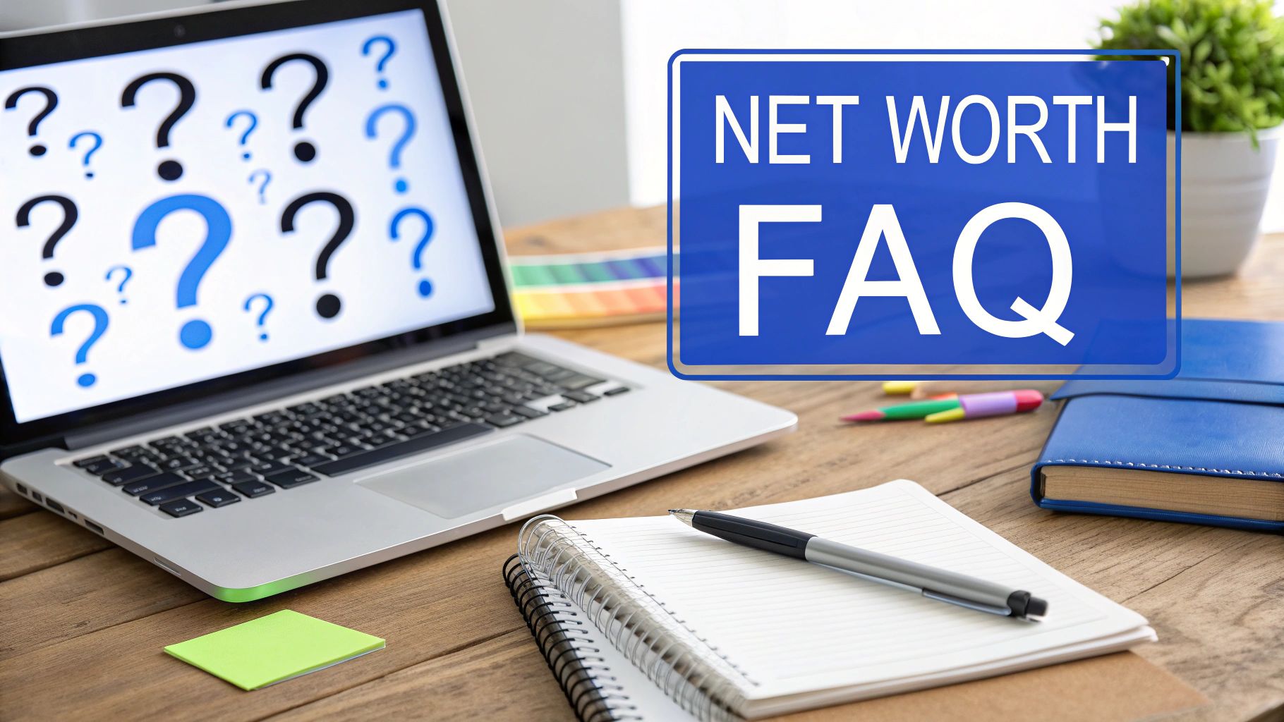 A person looking thoughtfully at a net worth tracker spreadsheet on a laptop.