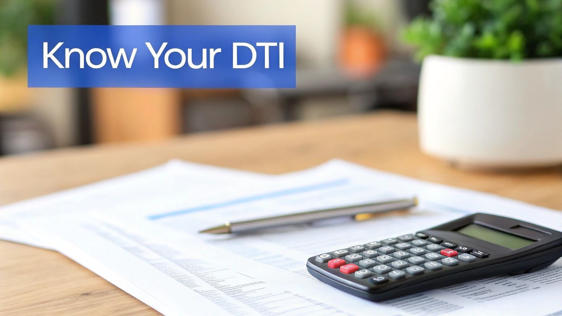 A person reviewing financial documents and using a calculator on their desk.