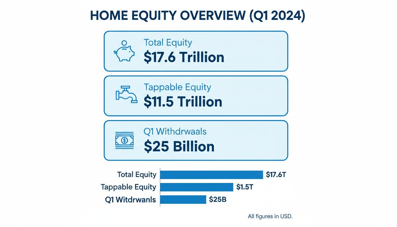 Q1 2024 home equity overview displaying total equity, tappable equity, and withdrawals.