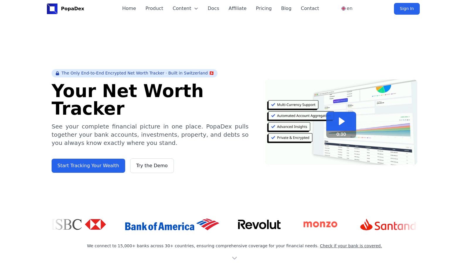 PopaDex net worth tracking dashboard showing assets and liabilities