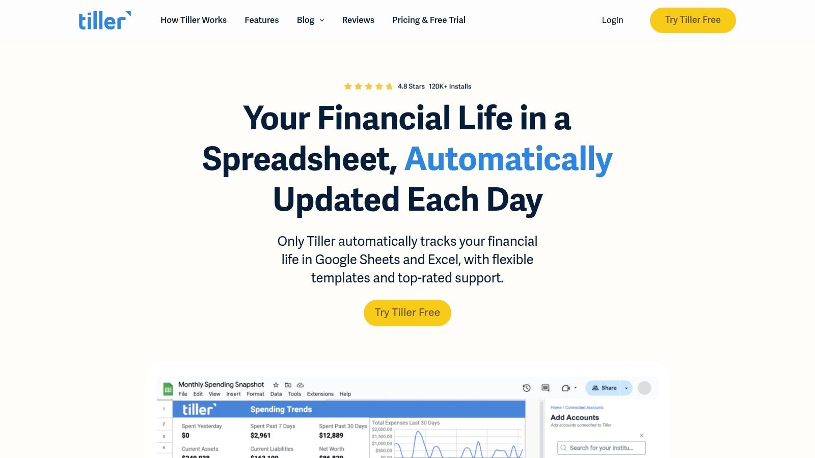 Tiller (for Google Sheets and Microsoft Excel)