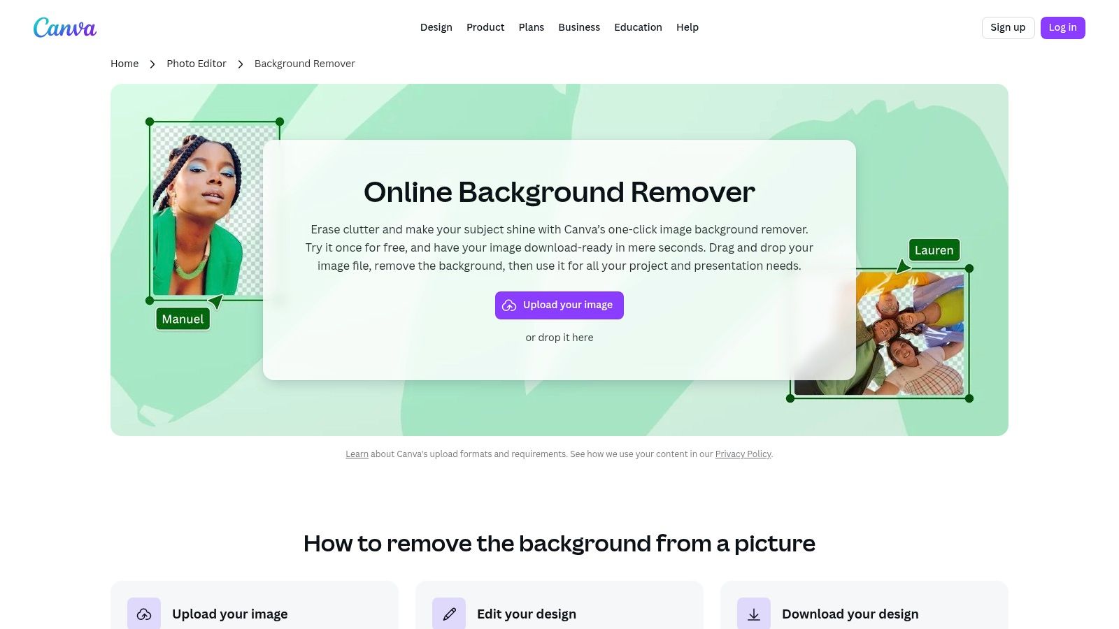 Canva’s Background Remover interface showing a before-and-after of an image within its design editor.