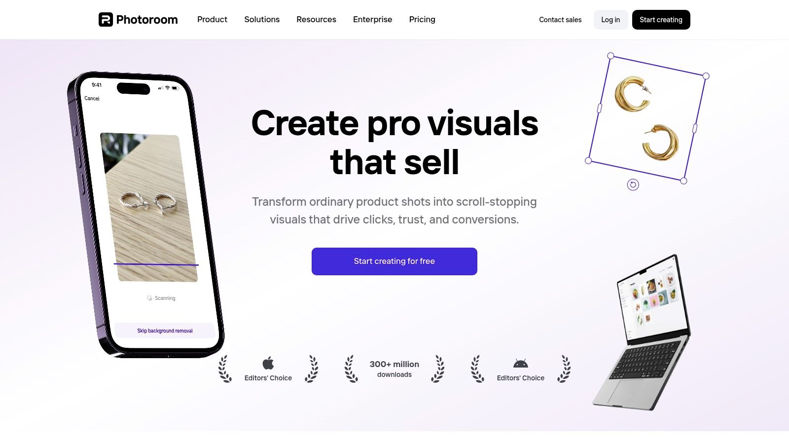 An image showcasing Photoroom's AI background generator, where a product is placed in various AI-created scenes.
