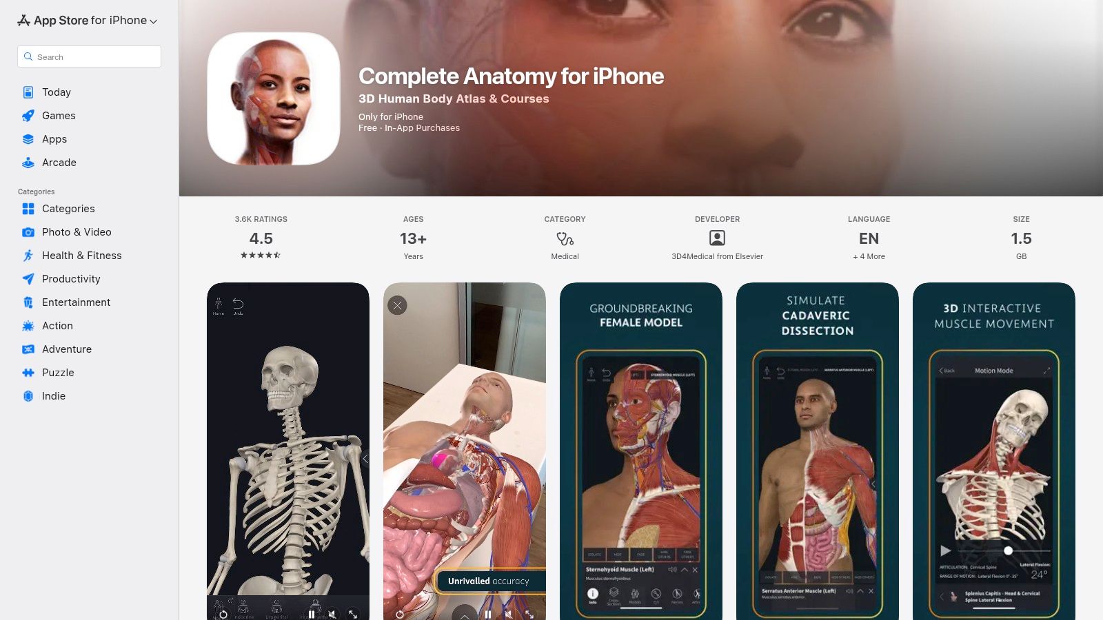 Complete Anatomy for iPhone/iPad (Apple App Store)