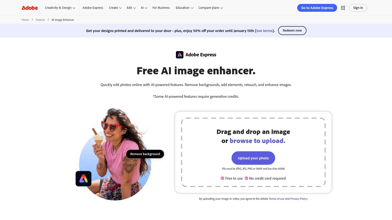 Adobe Express and Photoshop (web) – AI image upscaling/enhancement