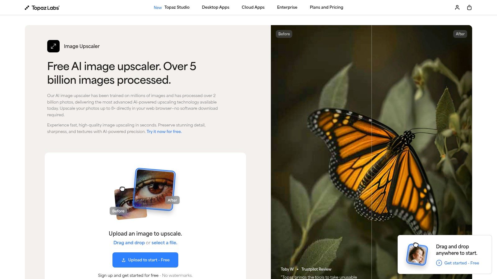 Topaz Labs Online Upscaler Interface