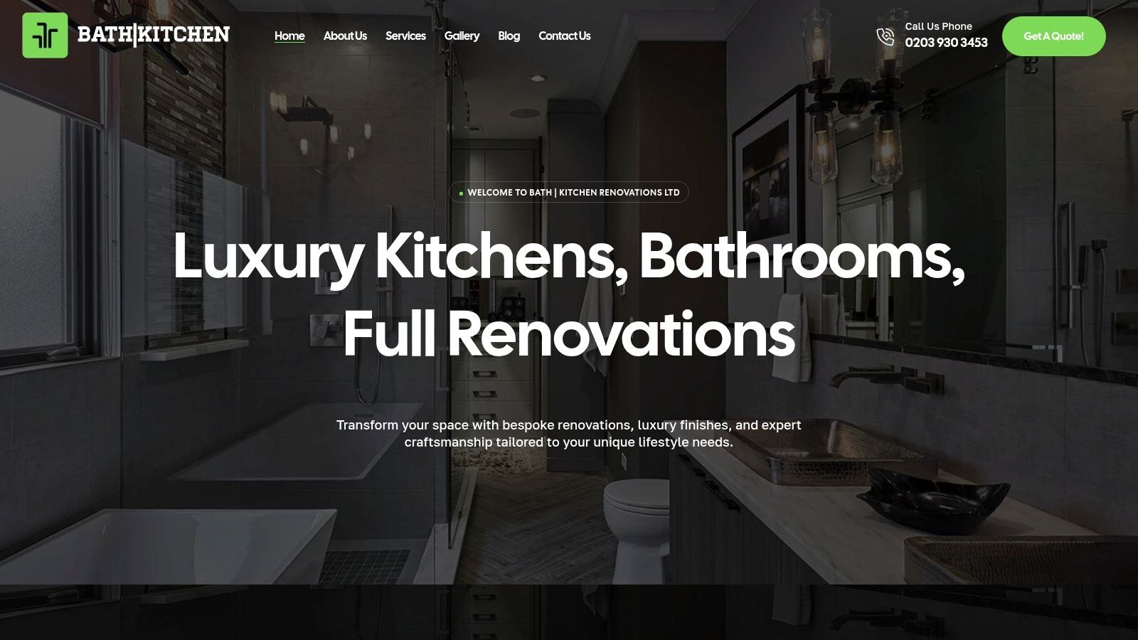 A luxurious, modern bathroom with marble-effect tiling and high-end fixtures, representing the quality of finish from Bathkitchen Renovation Ltd.