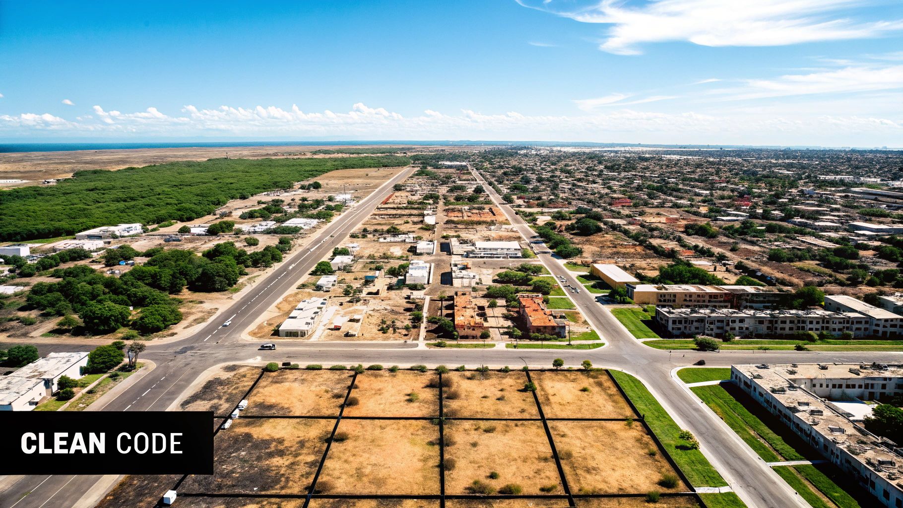 A well-organized cityscape representing clean, structured code