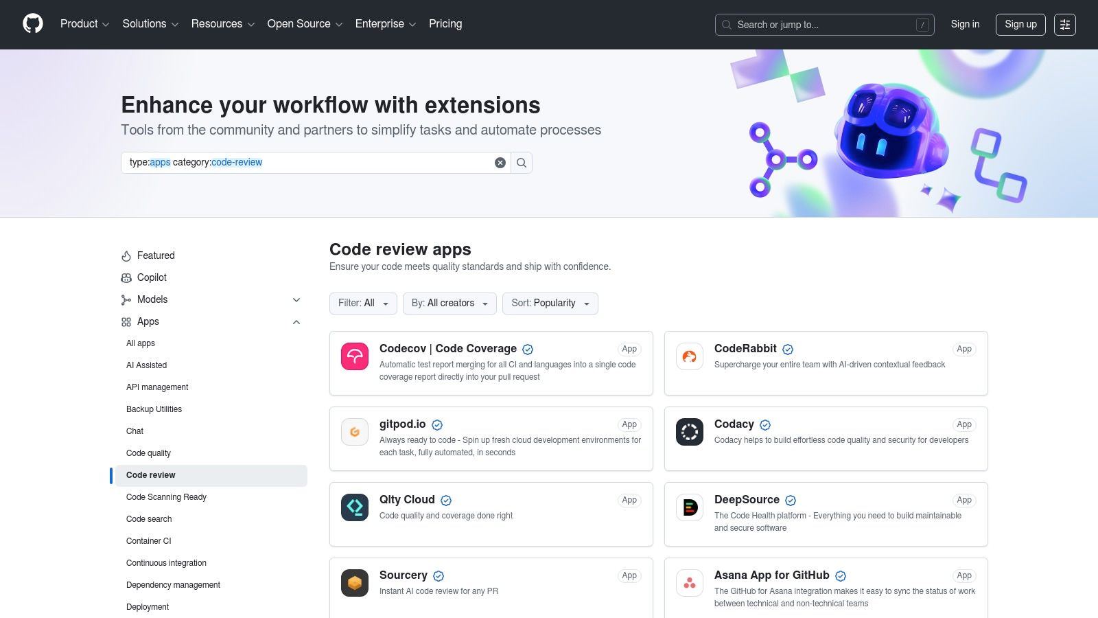 GitHub Marketplace (category: Code review)