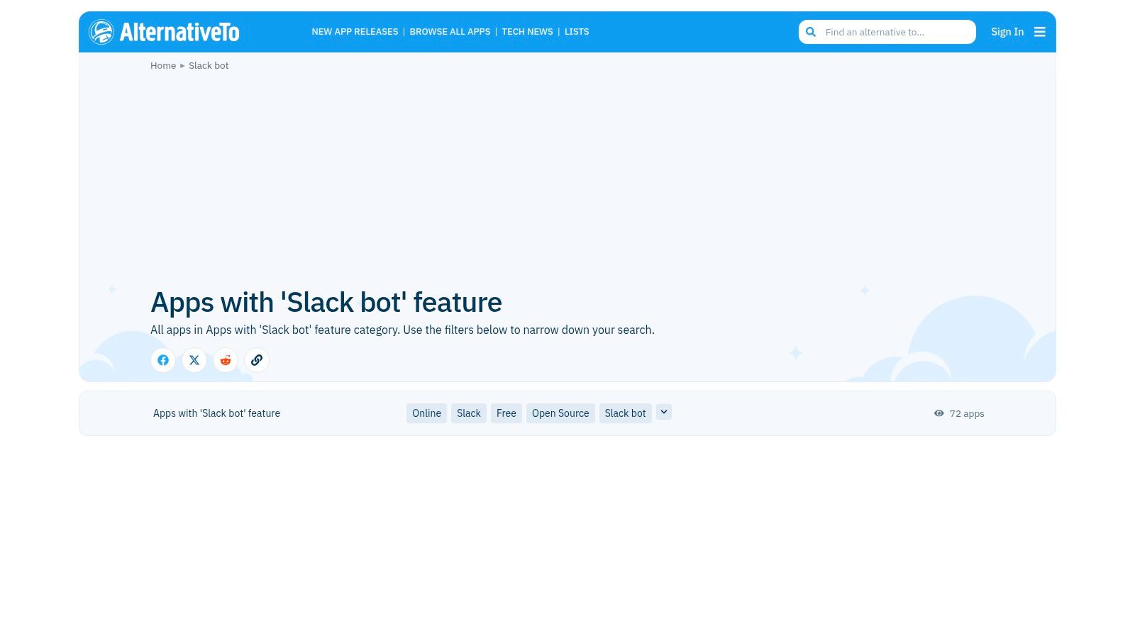 AlternativeTo – Slack‑bot feature listings