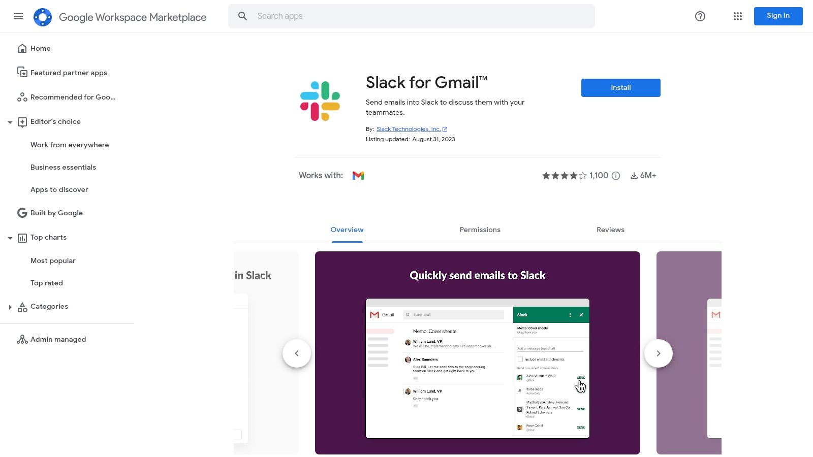 Google Workspace Marketplace – Slack for Gmail add‑on