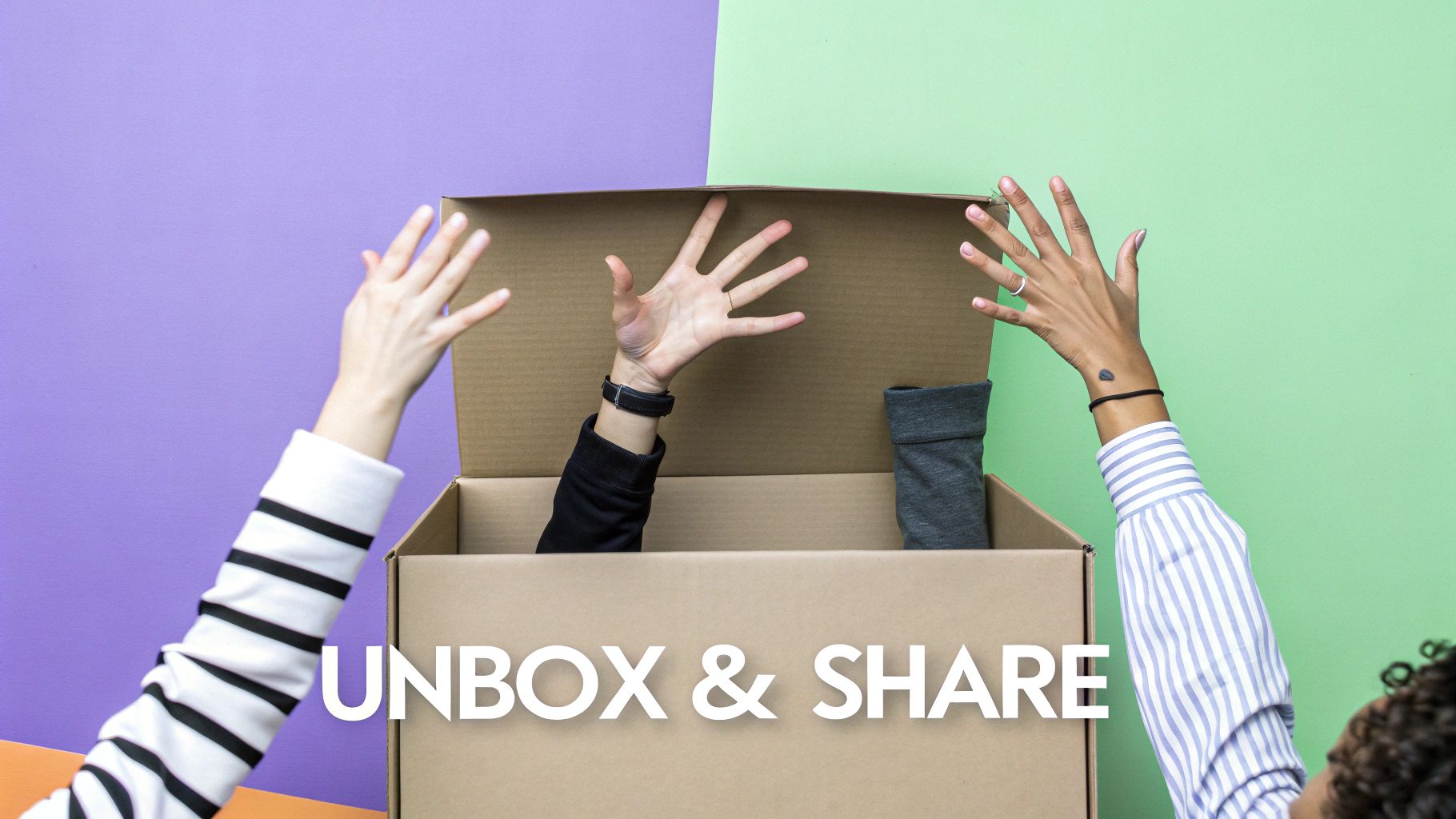 An unboxing video being filmed with a smartphone, showing hands opening a package with a product inside.