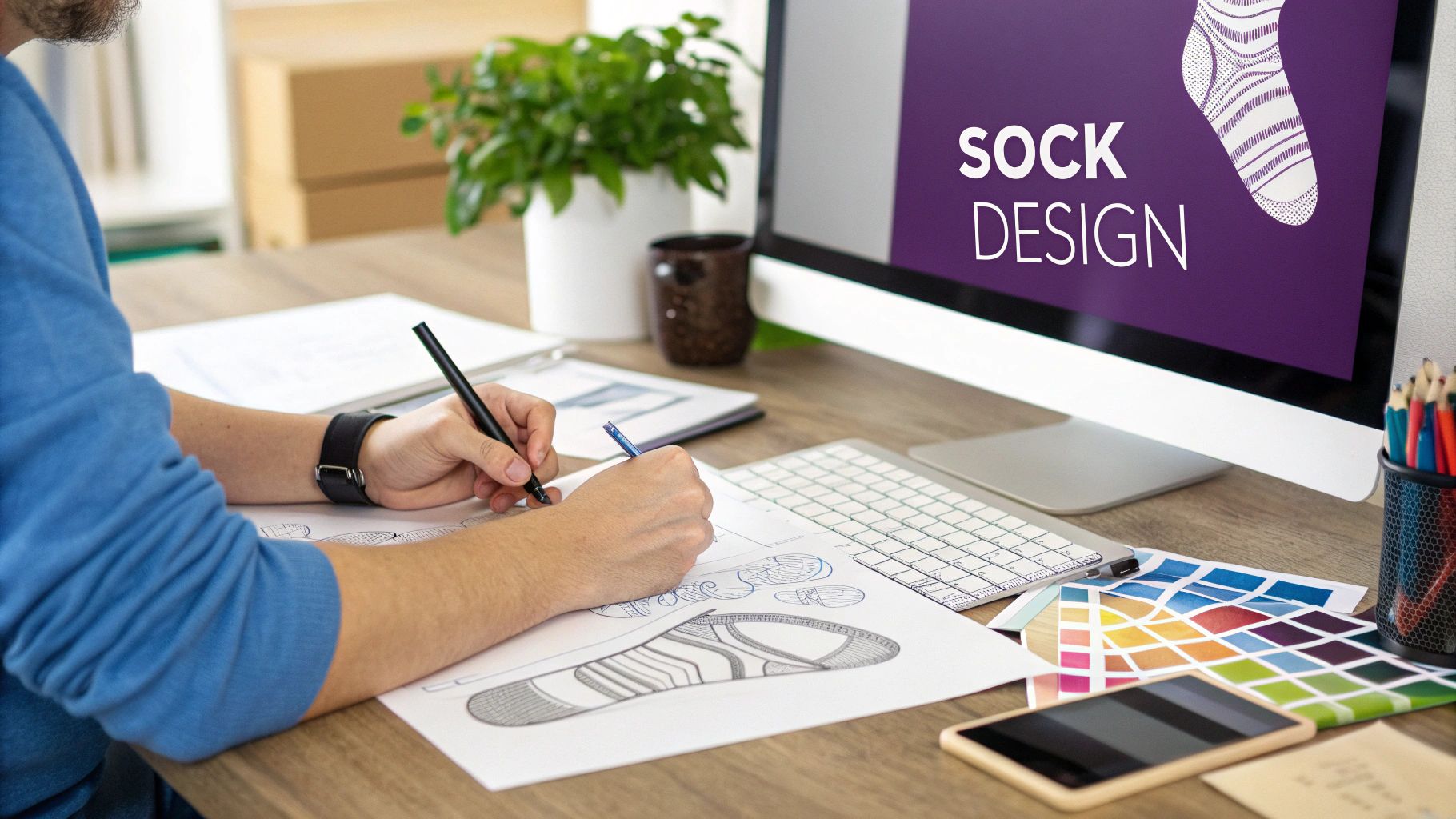 a person drawing on a paper