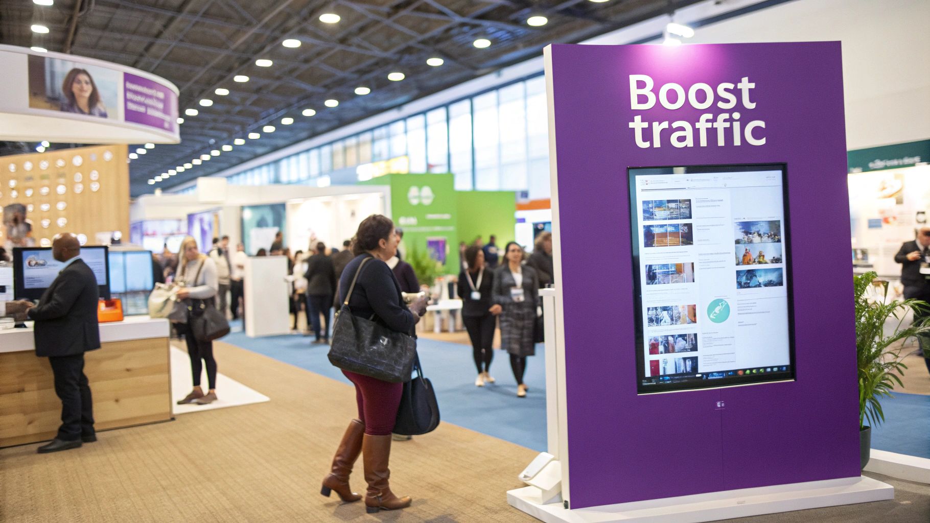 A person holding a smartphone and creating a social media post to promote a conference giveaway.