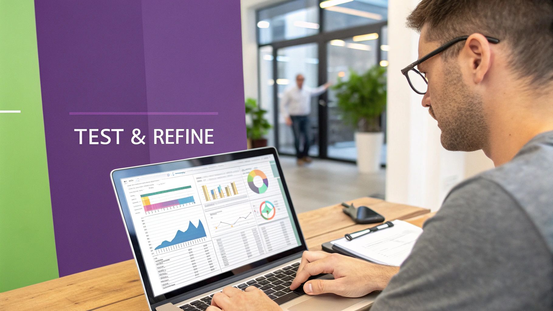 A person using a calculator with receipts and a product nearby