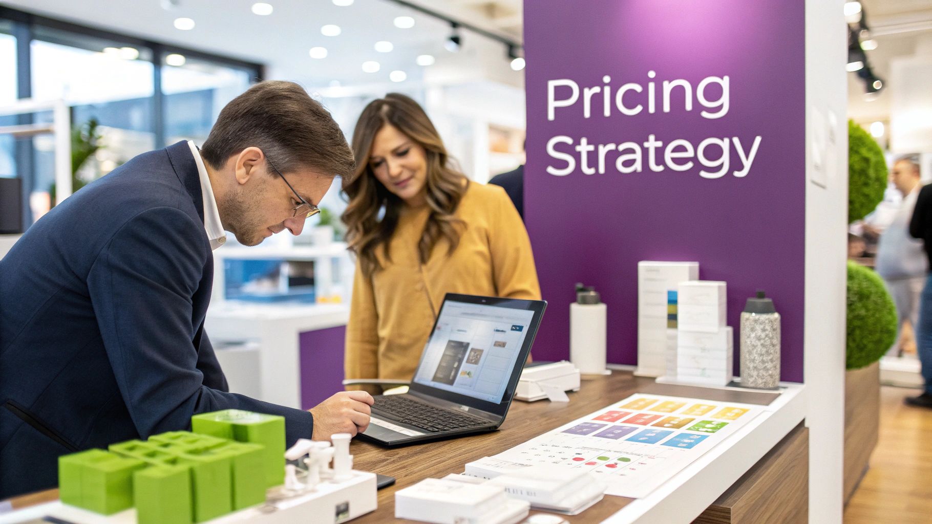 Woman placing a price tag on a retail product in a boutique store