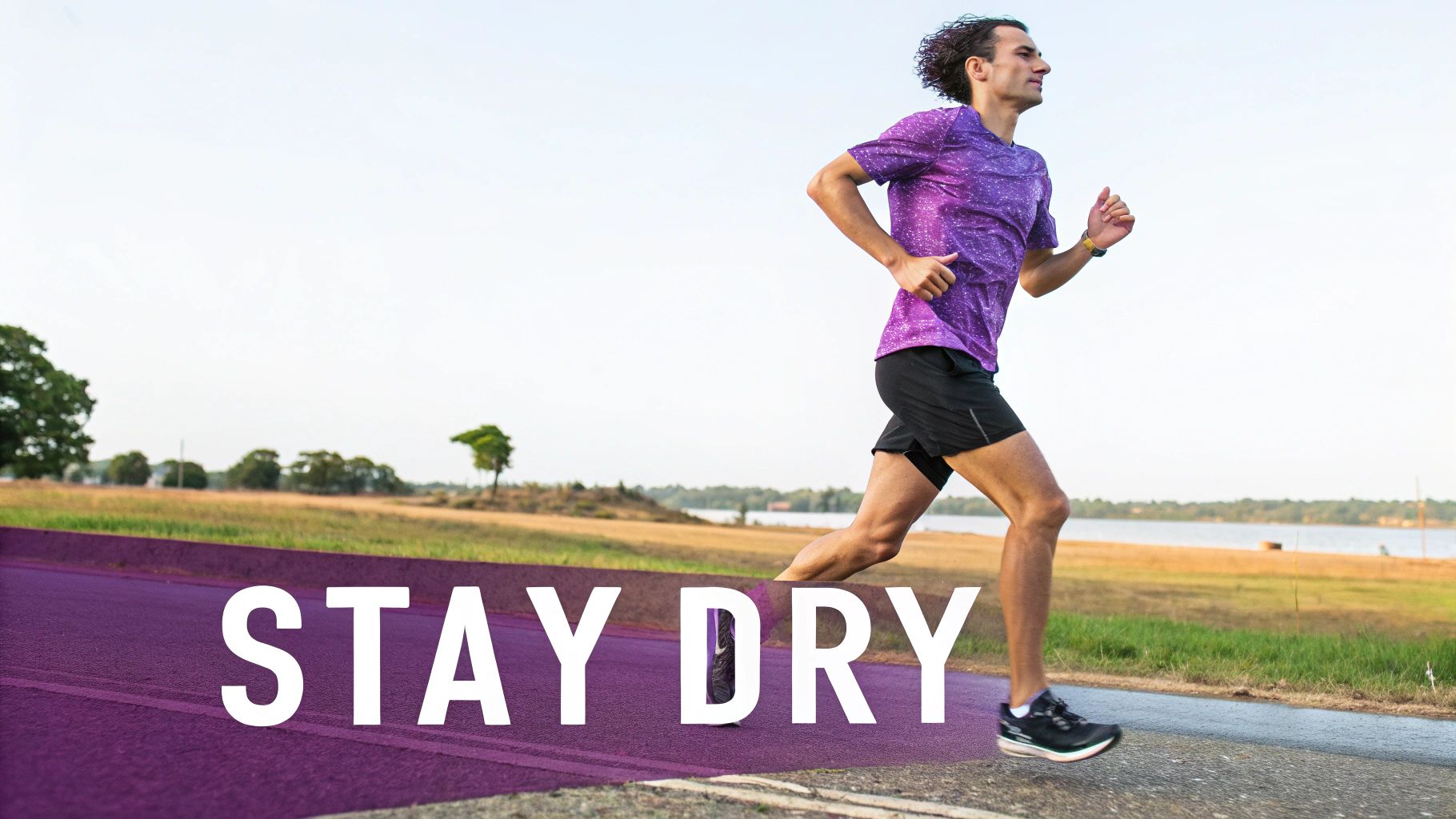 A runner enjoying a workout in moisture-wicking apparel, looking dry and comfortable.