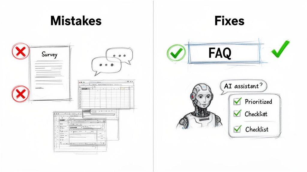 Visual comparing outdated customer feedback methods with efficient AI-powered solutions.