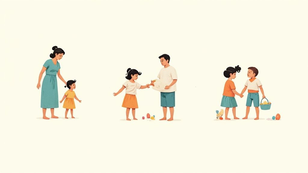 Family in matching Easter outfits