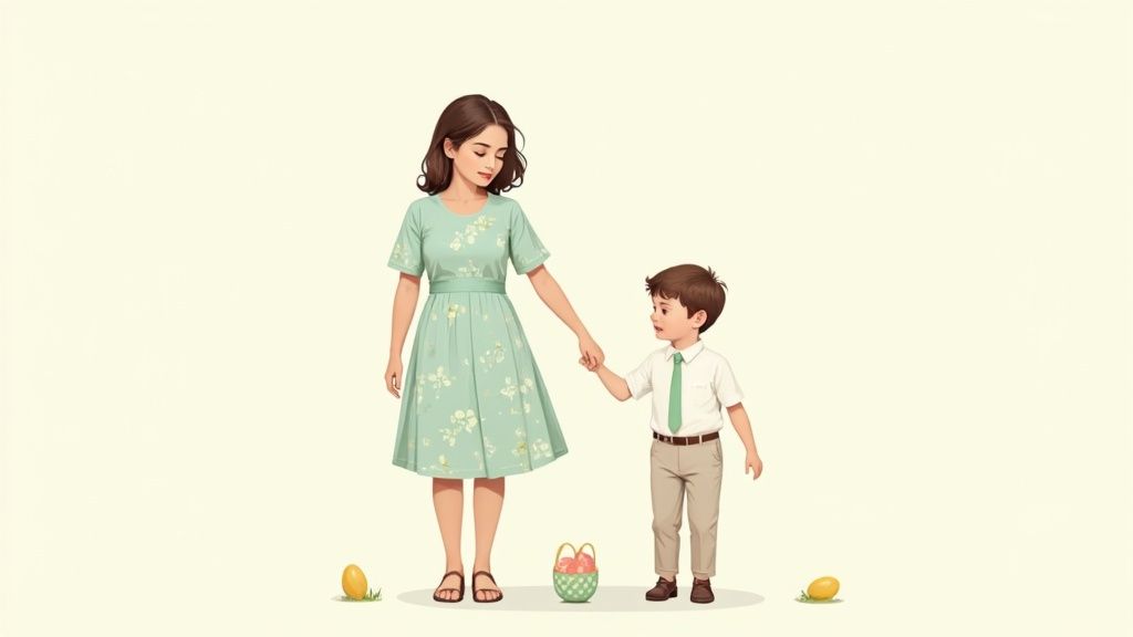 Children wearing coordinated pastel Easter outfits