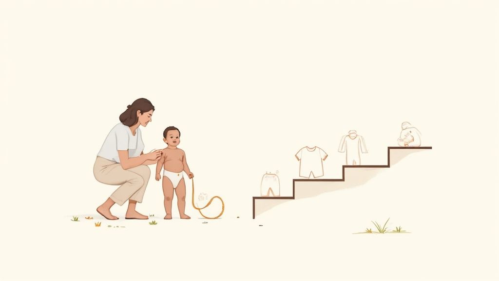 A baby wearing Carter's footed pajamas, with a parent's hand holding a measuring tape nearby.