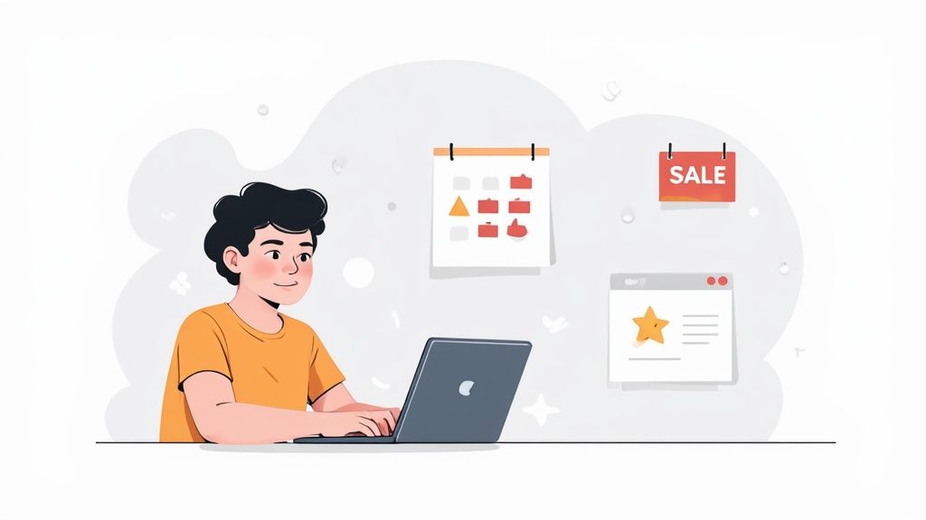 A person shopping for baby clothes on a laptop while holding a credit card.