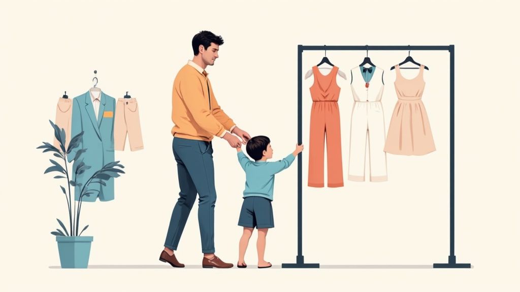A young boy and girl in formal kids dress clothes, smiling together