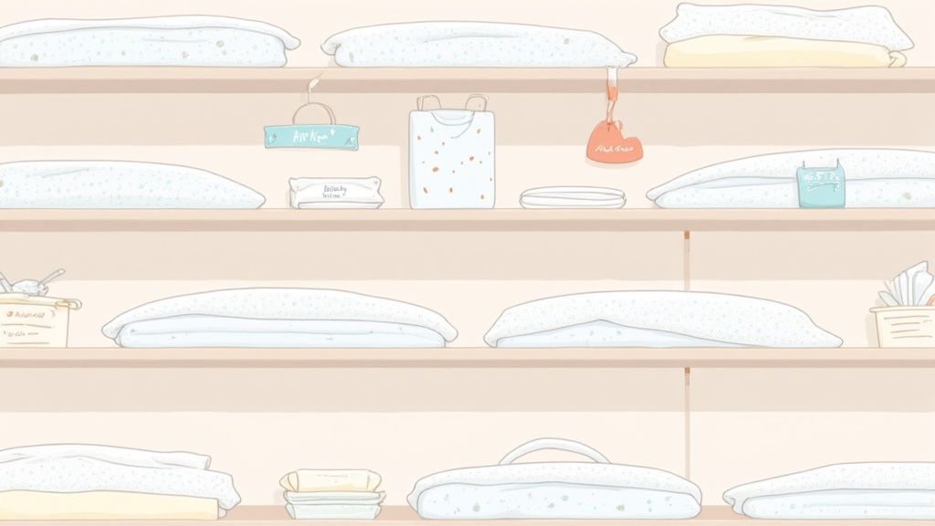 A baby wearing a soft, organic outfit and playing with a wooden toy