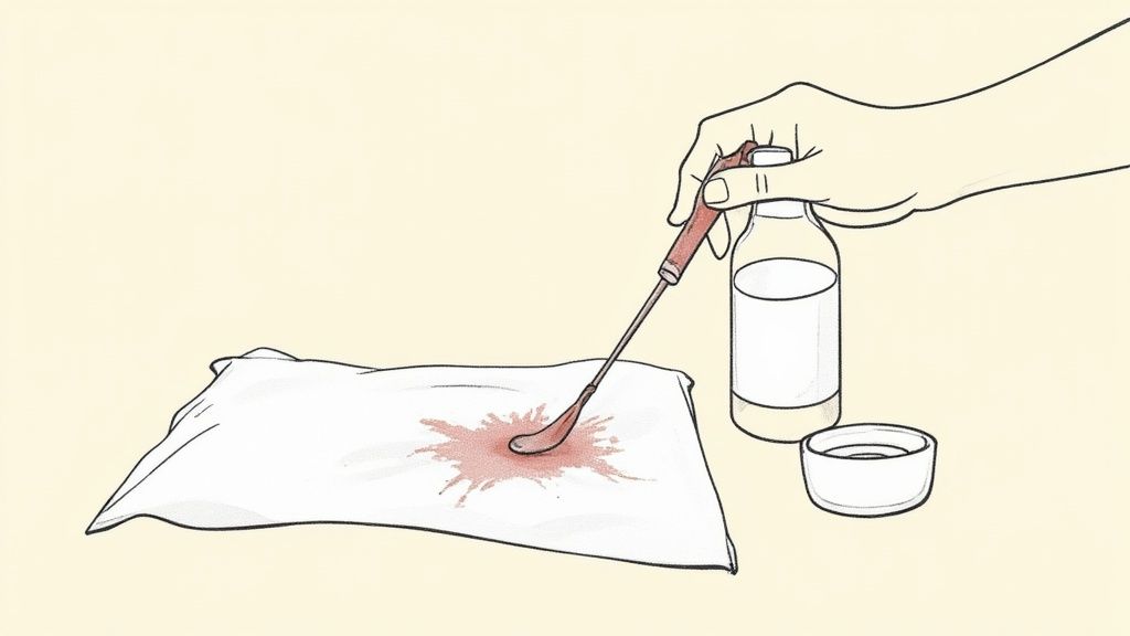 A person inspects a clean piece of clothing after washing.