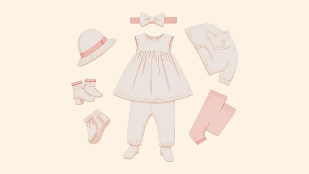 A baby girl wearing a stylish dress with a safe, soft headband.