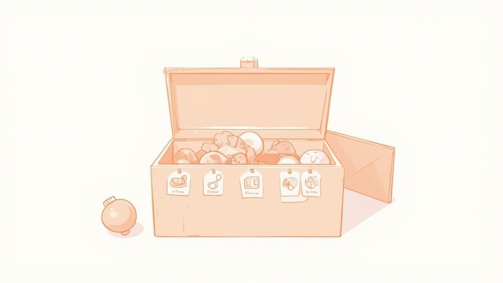 Baby playing with colorful toys in a box