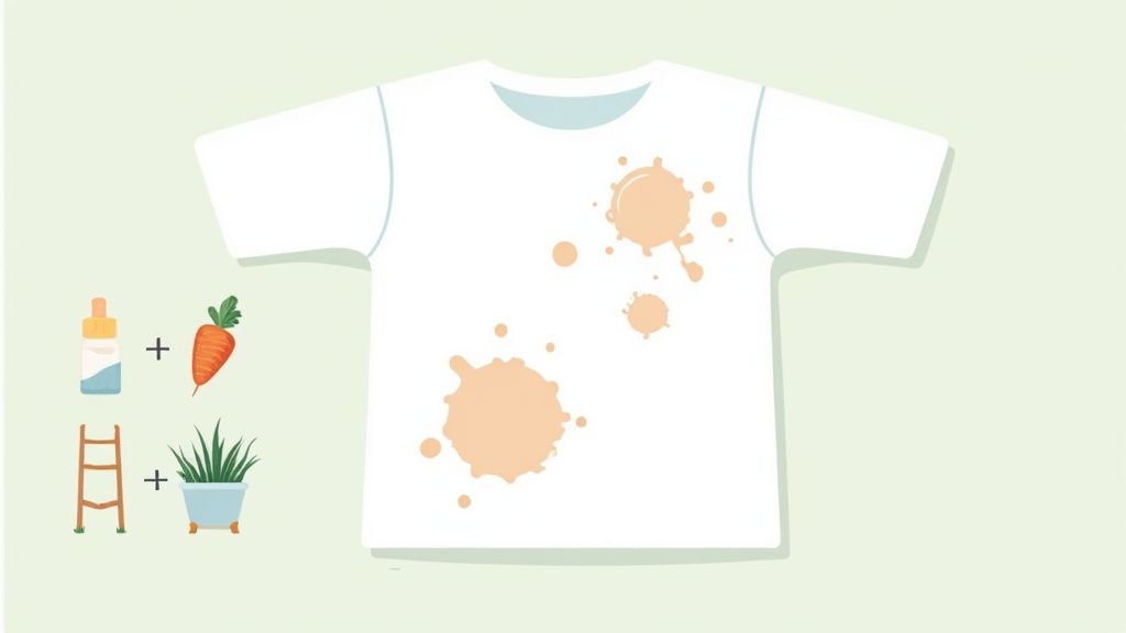 A white baby shirt hanging on a clothesline to dry in the sun