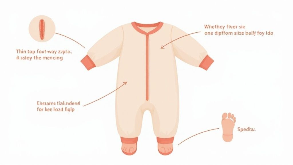 A parent using the two-way zipper on a pair of Carter's footed pajamas to change a baby's diaper.